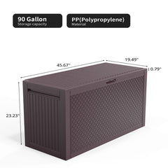 HAOYYE Brown Outdoor Garden Storage Deck Box Chest Lockable Plastic Container with Wheels Durable Weather Resistant Large Capacity for Tools Cushions Toys Patio Backyard and Lawn