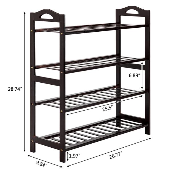 HAOYYE 4-Tier Bamboo Shoe Rack with 12 Slats, Durable Coffee Finish, Space-Saving and Stylish Organizer for Living Room or Bedroom, Modern Design and Premium Quality Storage Solution for Home Essentials