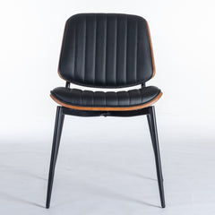 HAOYYE Dining Chairs Set of 2 Mid Century Modern Retro Faux Leather Chair with Walnut Bentwood Back Upholstered Seat Metal Legs Adjustable Foot for Kitchen Dining Room Chairs(Black PU) Sturdy