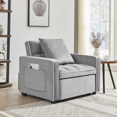 HAOYYE Three-in-One Sofa Bed Chair Grey Folding Adjustable Back Recliner Single Bed Comfortable Modern Sturdy Space-Saving Heavy Duty Design Adults Dorm Room