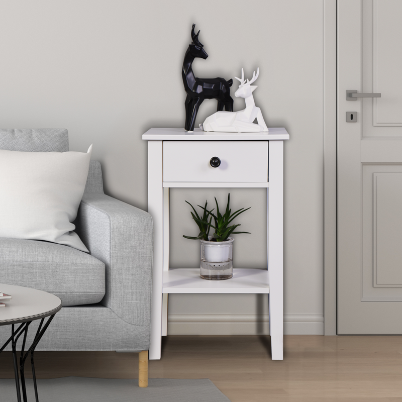 HAOYYE White Bathroom Floor-Standing Storage Table with Drawer, Sturdy Space-Saving, Heavy Duty Modern Design, Easy Assembly, Durable, Stylish and Versatile Home Furniture