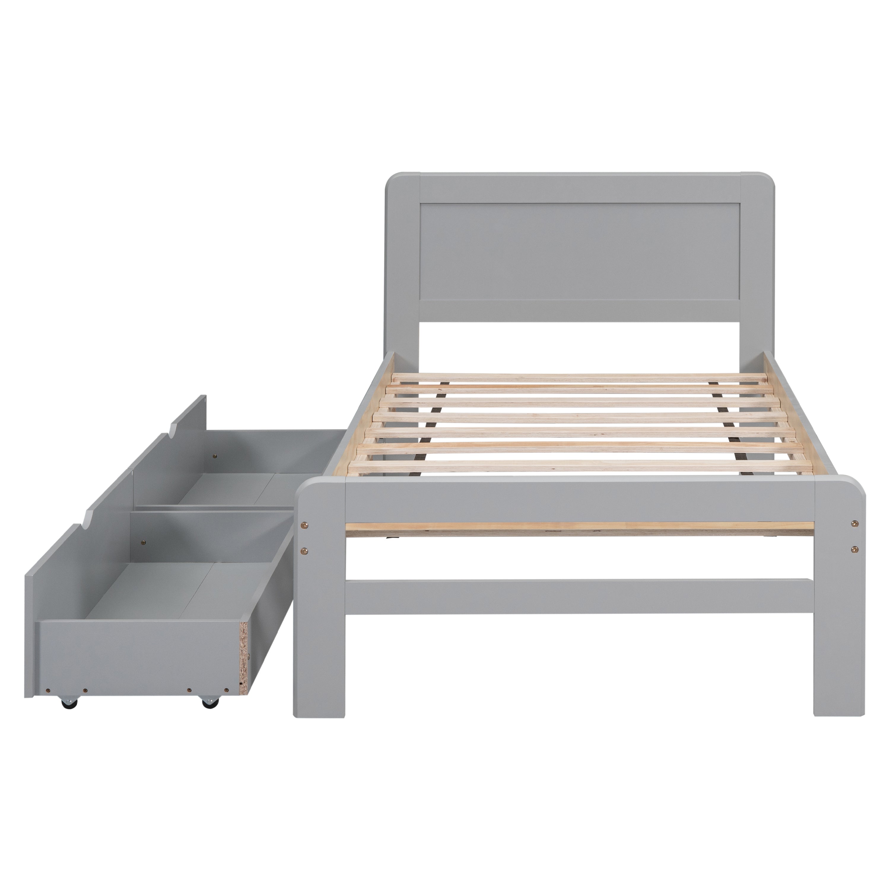 HAOYYE Modern Twin Platform Bed Frame with 2 Drawers, Sturdy Space-Saving Design, Heavy Duty Construction, Easy Assembly, Bedroom Furniture for Adults, Gray Color