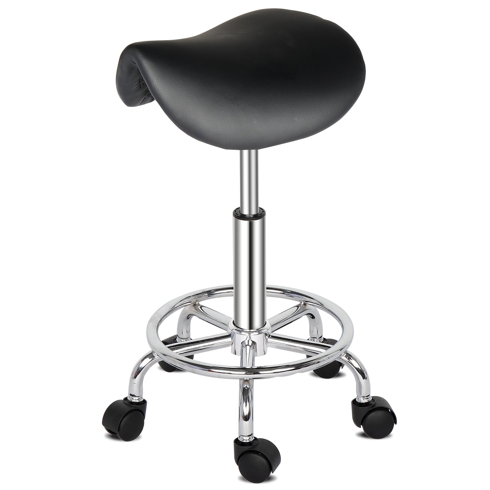 HAOYYE Saddle Bar Stool with Swivel Base and Footrest, Modern Backless Adjustable Height Stool for Kitchen Island Dining Room Counter Seating Black