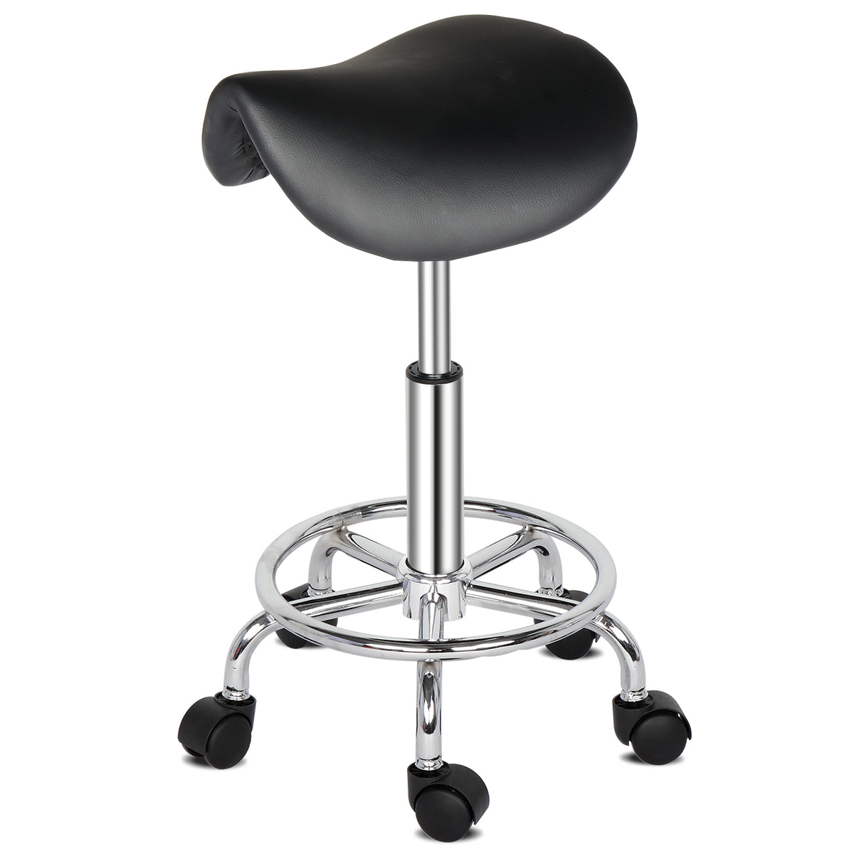 HAOYYE Saddle Bar Stool with Swivel Base and Footrest, Modern Backless Adjustable Height Stool for Kitchen Island Dining Room Counter Seating Black