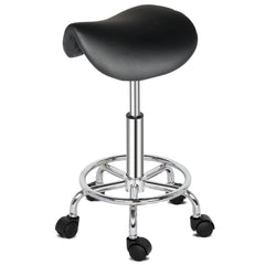 HAOYYE Saddle Bar Stool with Swivel Base and Footrest, Modern Backless Adjustable Height Stool for Kitchen Island Dining Room Counter Seating Black