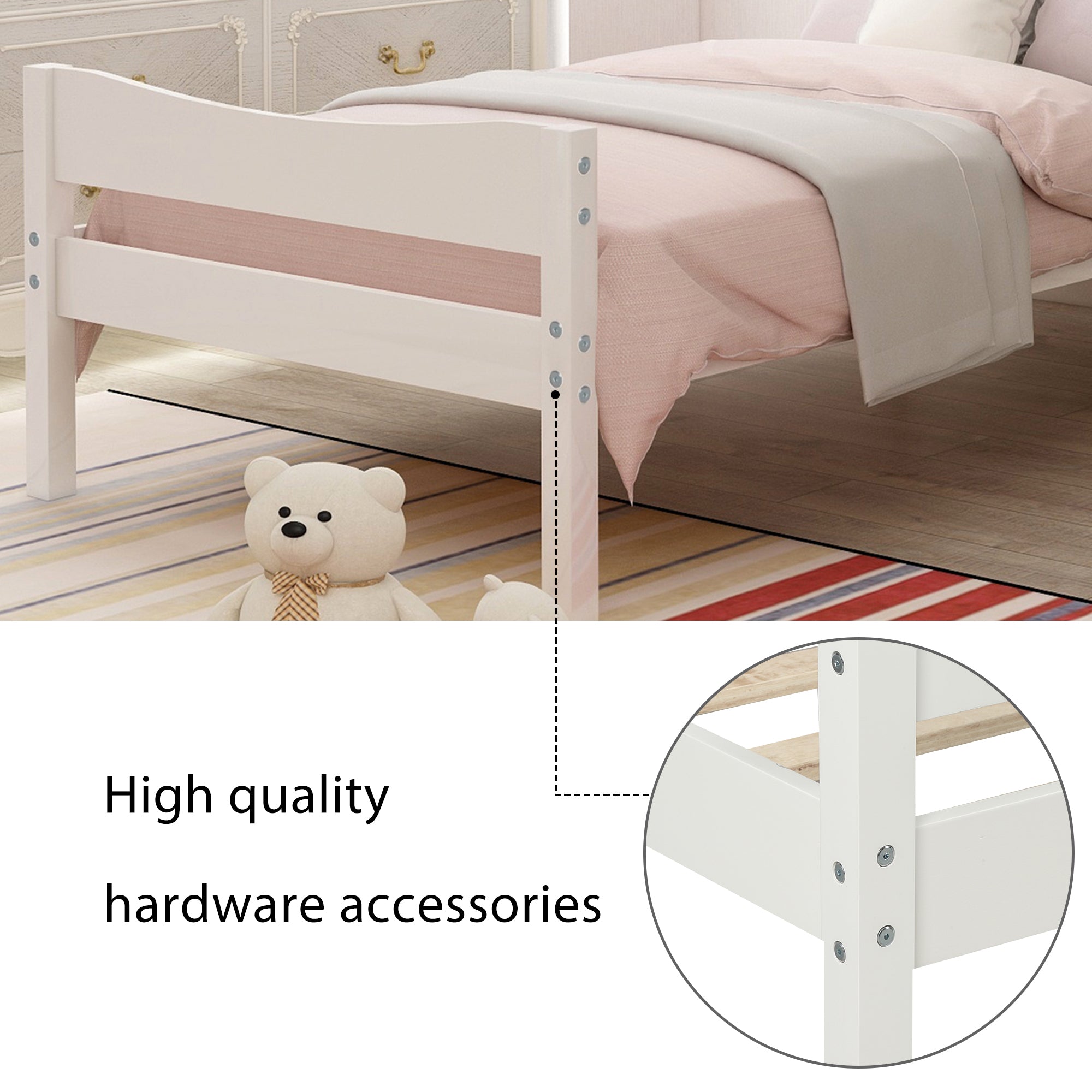 HAOYYE Twin Size Wood Platform Bed with Headboard and Wooden Slat Support (White) Sturdy Space-Saving Heavy Duty Modern Design Easy Assembly Durable Stylish Home Furniture