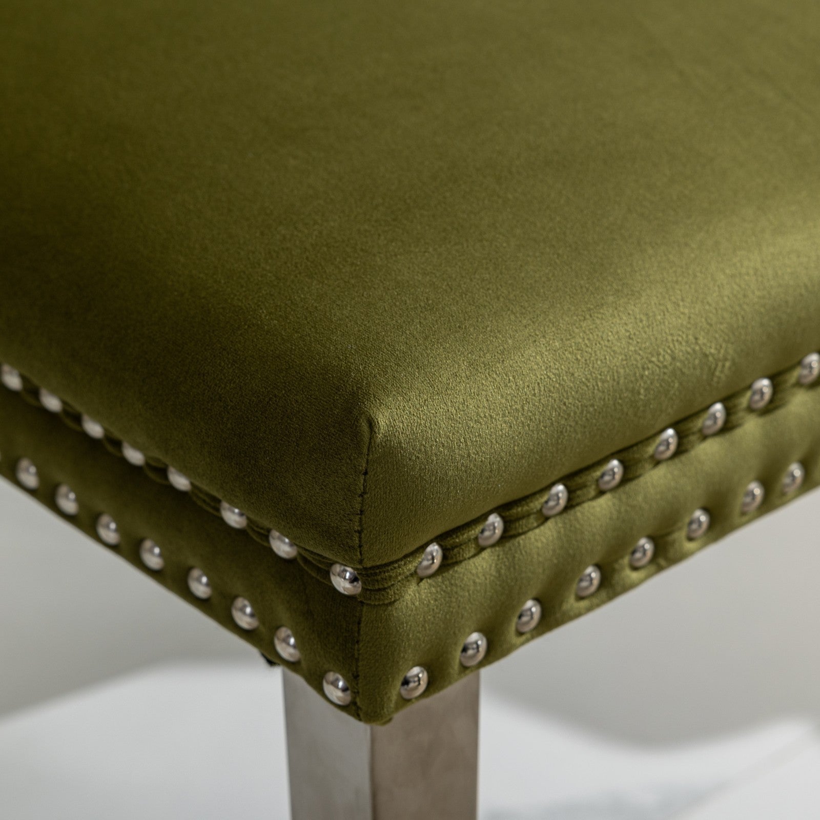 HAOYYE High-end Tufted Solid Wood Contemporary Velvet Upholstered Dining Chair with Chrome Stainless Steel Plating Legs,Nailhead Trim,Set of 2,Olive-Green and Chrome, SW1701OL Sturdy