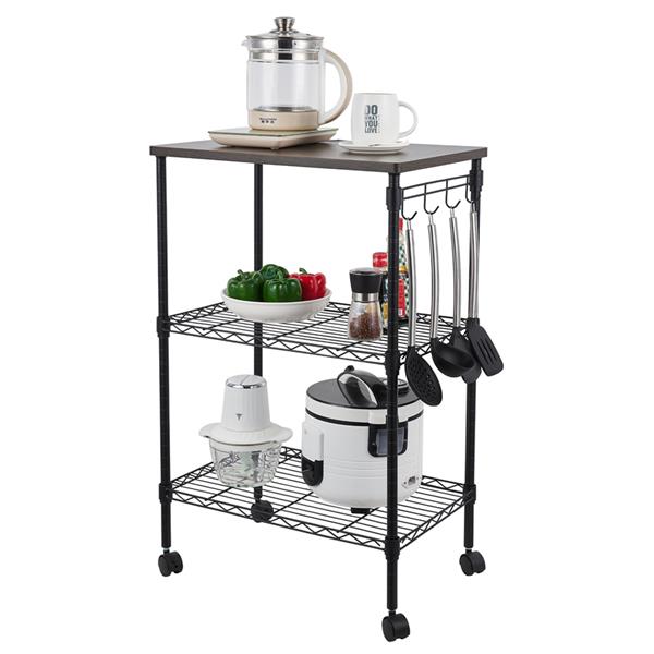 HAOYYE 3-Tier Kitchen Utility Cart, Mobile Rolling Kitchen Storage Cart, Durable Metal Frame with Wood Top, Compact Multifunctional Serving Trolley, Easy Assembly and Modern Design, Ideal for Home, Kitchen, Office, or Dining Room