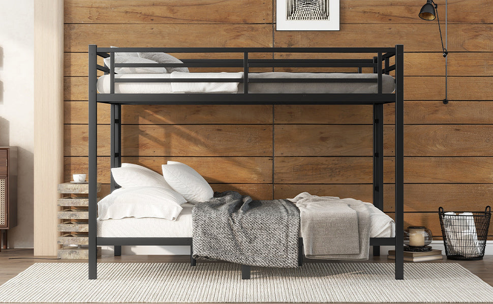 HAOYYE Metal Queen over Queen Bunk Bed for Teens and Adults,Space-Saving/Noise Reduced/No Box Spring Needed, Black Sturdy Heavy Duty Modern Design Dorm Room Easy Assembly Bedroom Furniture