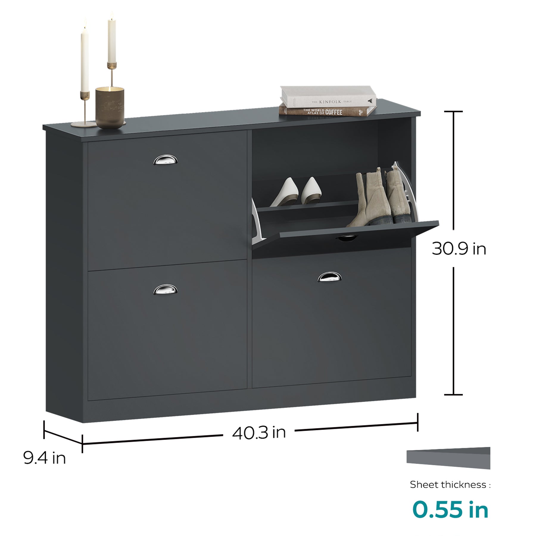 HAOYYE Shoe Cabinet Hidden Slim Narrow Shoe Rack Cabinet with 4 Drawers for Entryway Foyer Hallway Bedroom Original Wood Color Modern Space-Saving Shoe Organizer with Flip Drawers and Sleek Design