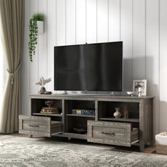 HAOYYE Black Pine TV Stand, Modern Heavy-Duty Storage Console For Living Room Or Bedroom, With 2 Drawers & 4 Spacious Storage Compartments, Sturdy Space-Saving Design, Easy Assembly
