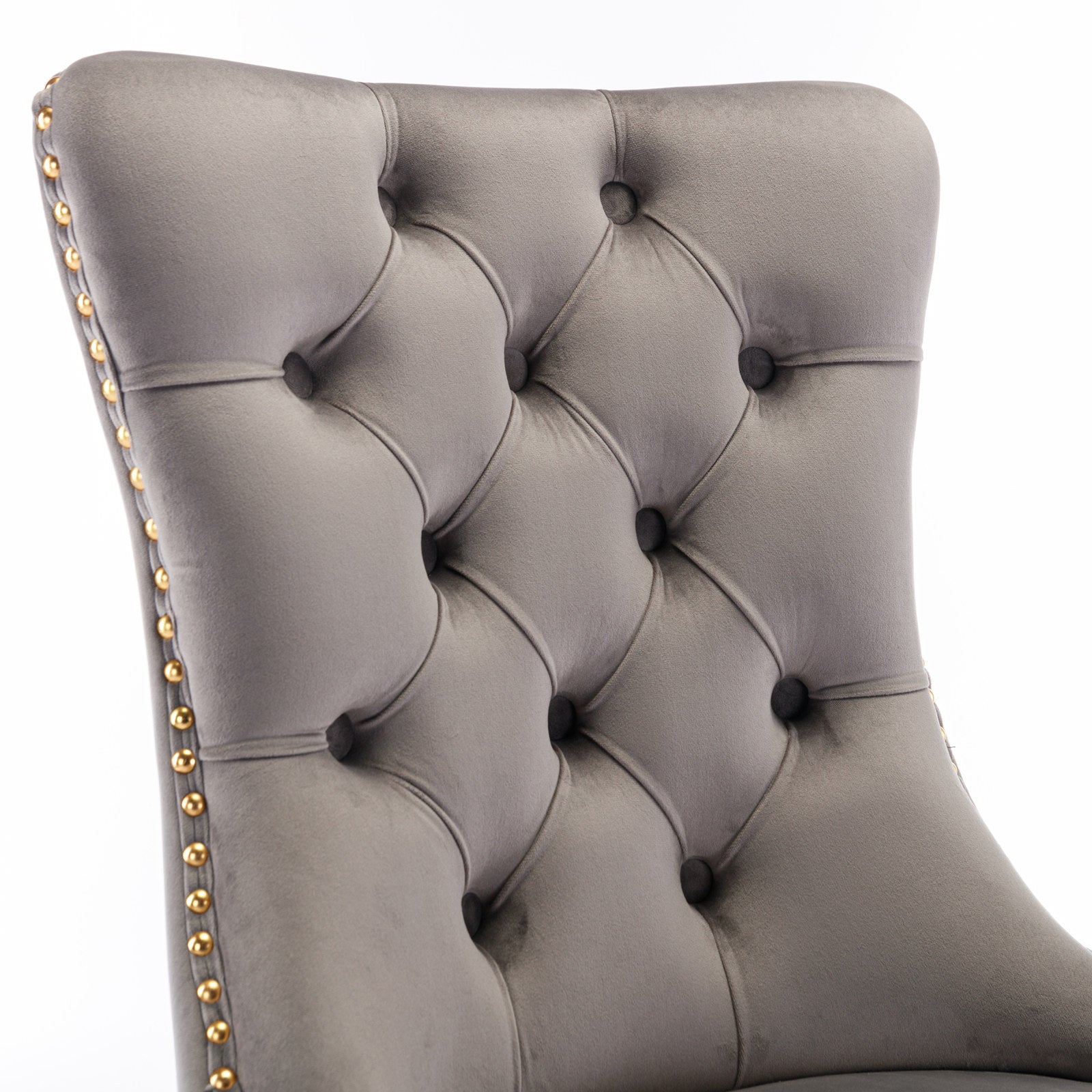 HAOYYE High-end Tufted Solid Wood Contemporary Velvet Upholstered Dining Chair with Golden Stainless Steel Plating Legs,Nailhead Trim,Set of 2,Gray and Gold, SW1601GY Sturdy Durable