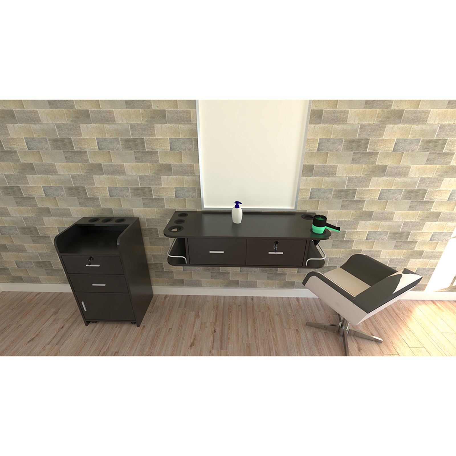 HAOYYE Black Beauty Salon Side Table with 2 Pump Bottles Storage, Mobile Utility Cart with Wheels and Drawer, Compact Rolling Station for Hairdressing, Tattoo, Spa, or Massage Room