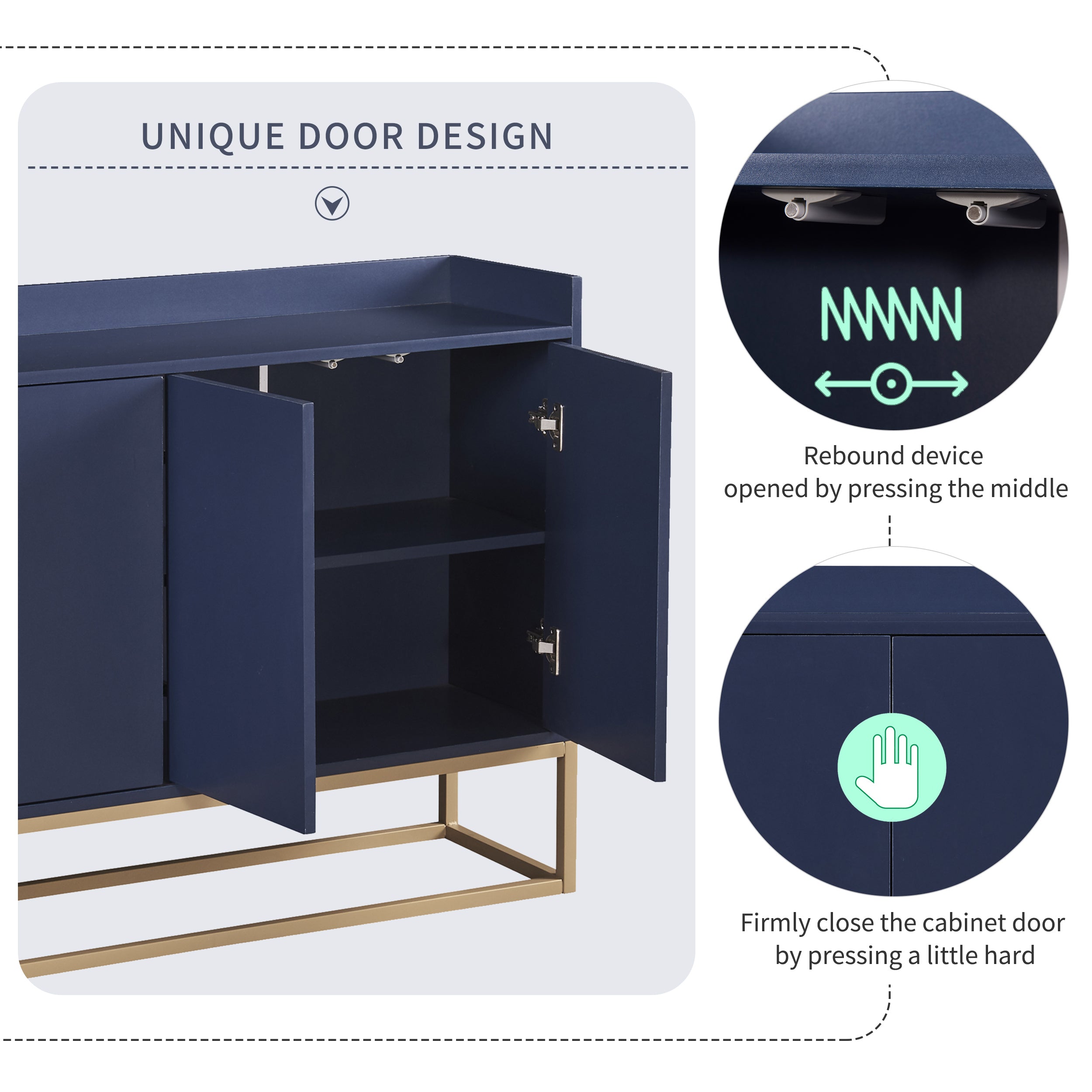 HAOYYE Modern Sideboard Elegant Buffet Cabinet with Large Storage Space for Dining Room, Entryway (Navy) Sturdy Space-Saving Heavy Duty Modern Design Adults Dorm Room Easy Assembly