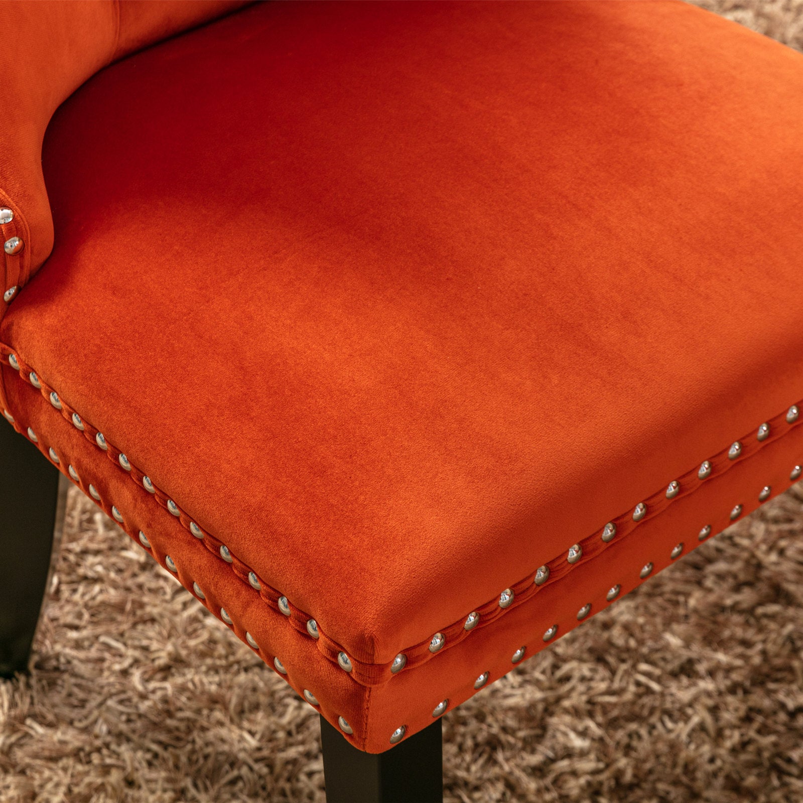 HAOYYE High-end Tufted Solid Wood Contemporary Velvet Upholstered Dining Chair with Wood Legs Nailhead Trim 2-Pcs Set, Orange, SW2001OG Sturdy Space-Saving Heavy Duty Modern Design