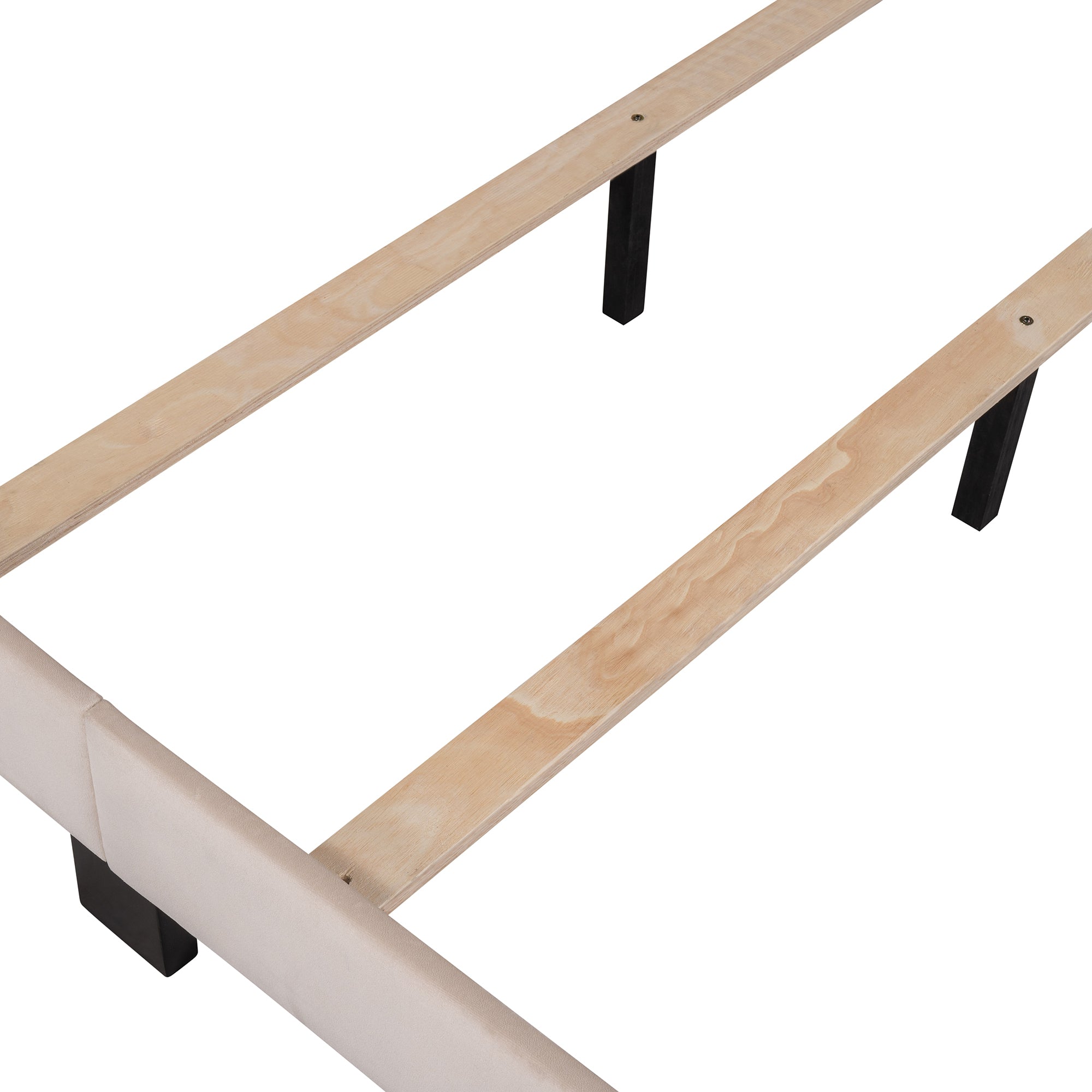 HAOYYE Queen Size Velvet Upholstered Platform Bed, Box Spring Needed - Beige Sturdy Space-Saving Heavy Duty Modern Design Adults Dorm Room Easy Assembly Bedroom Furniture