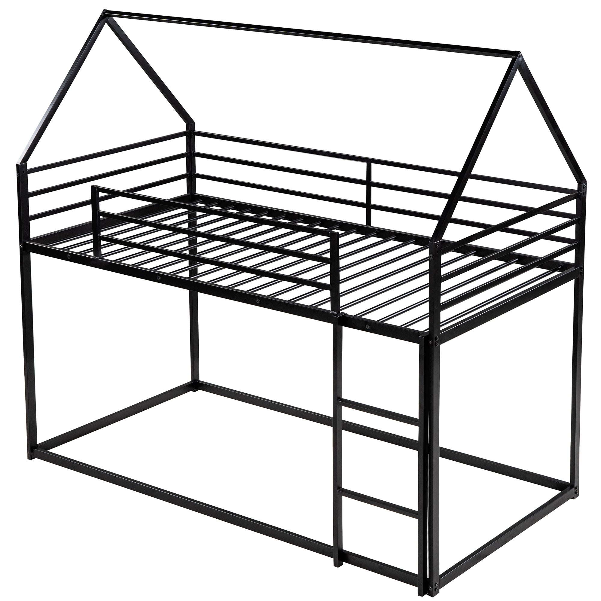 HAOYYE Twin over Twin House Bunk Bed with Built-in Ladder,Black Sturdy Space-Saving Heavy Duty Modern Design Adults Dorm Room Easy Assembly Bedroom Furniture
