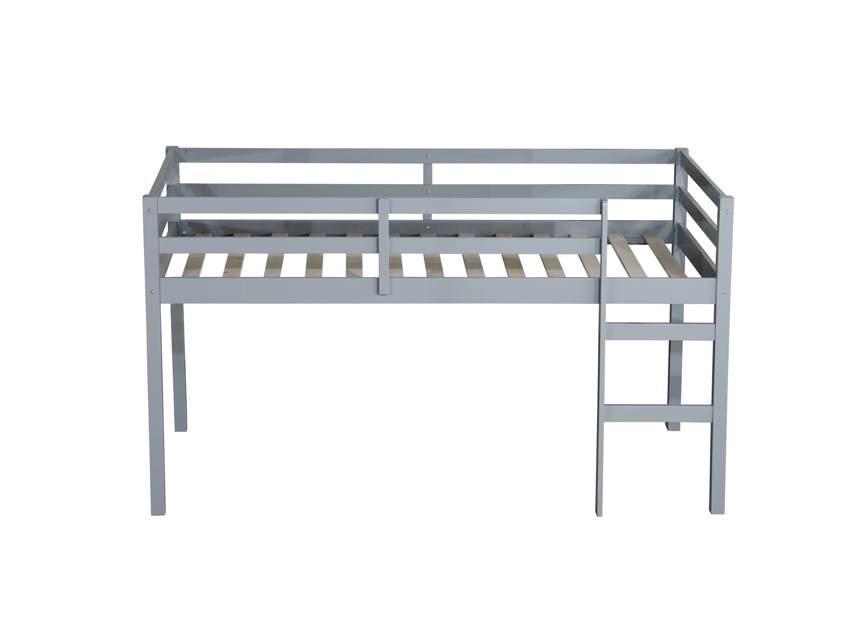 HAOYYE Solid Wooden, Rubber Wooden Twin Loft Bed with Ladder, Bed Platform of Strengthened Slats , Grey Sturdy Space-Saving Heavy Duty Modern Design Adults Dorm Room Easy Assembly Bedroom Furniture