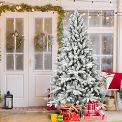 HAOYYE 6FT PE&PVC Flocked Artificial Christmas Tree ,With 1100 branch tips and metal stand,Foldable Fake Tree with Realistic Snowy Foliage for Home Decoration Sturdy Space-Saving Heavy Duty Modern Design