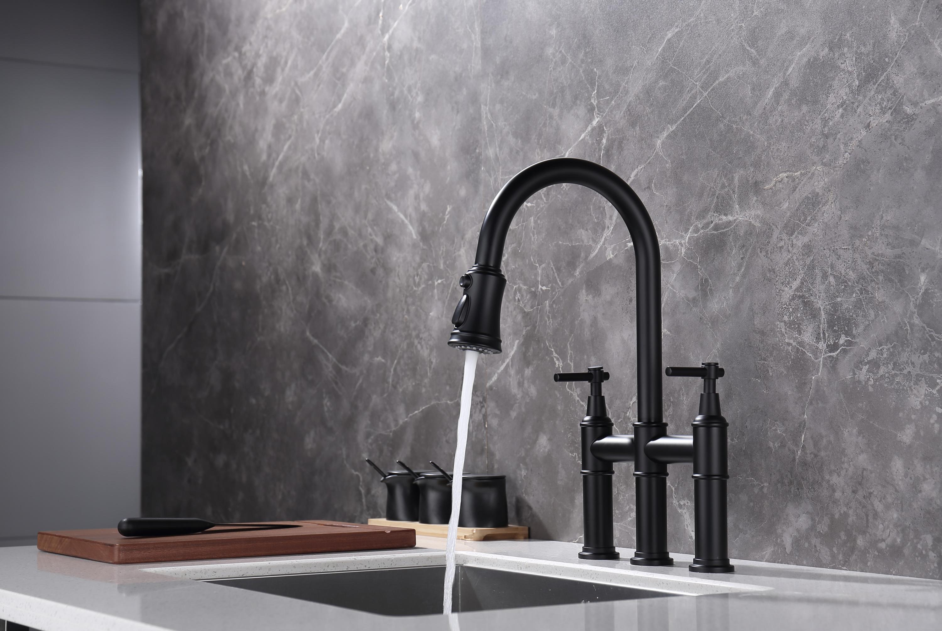 HAOYYE Bridge Kitchen Faucet with Pull-Down Sprayhead in Spot Sturdy Space-Saving Heavy Duty Modern Design Adults Dorm Room Easy Assembly Bedroom Furniture