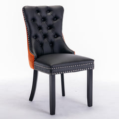 HAOYYE Nikki Collection Modern, High-end Tufted Solid Wood Contemporary PU and Velvet Upholstered Dining Chair with Wood Legs Nailhead Trim 2-Pcs Set lack+Orange, SW2101BO Sturdy Space-Saving