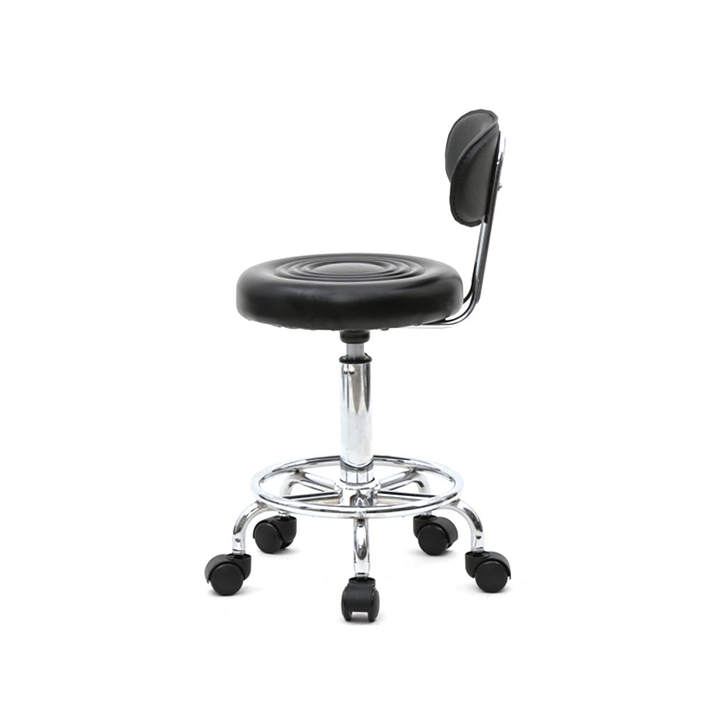 HAOYYE Black Adjustable Salon Stool with Backrest Round Seat Design 360° Swivel PU Leather Comfortable Rolling Chair for Home Office Studio Beauty Spa Lightweight Anti-Skid Durable Construction