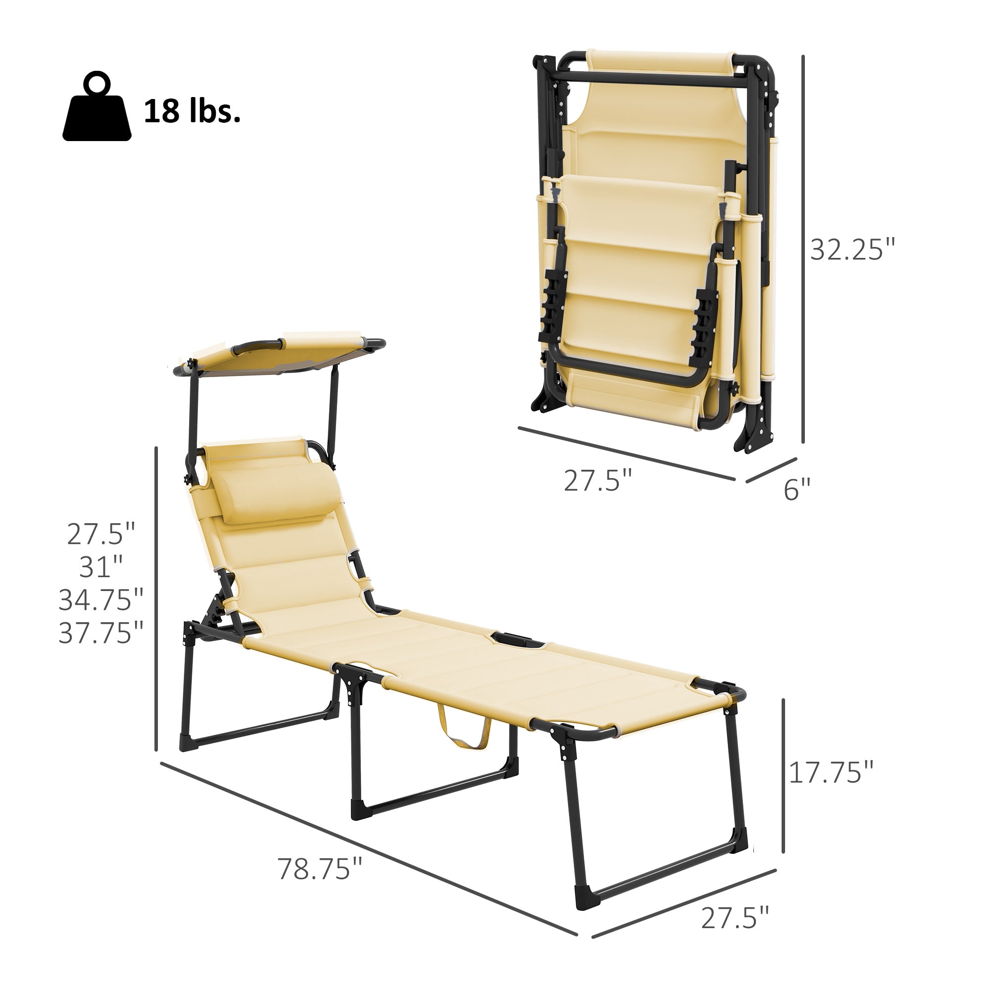 HAOYYE Folding Lounge Chair for Beach Patio and Outdoor Relaxation Portable Recliner Chair with Adjustable Backrest Lightweight and Space Saving Design for Travel and Camping