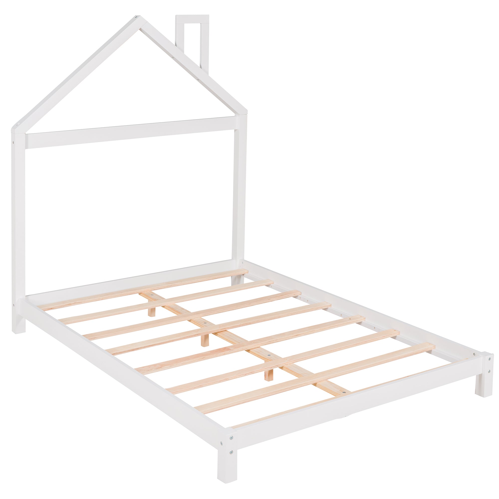 HAOYYE Full Size Wood Platform Bed with House-shaped Headboard (White) Sturdy Space-Saving Heavy Duty Modern Design Easy Assembly Durable Stylish Home Furniture Versatile