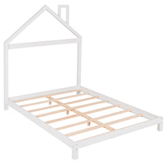 HAOYYE Full Size Wood Platform Bed with House-shaped Headboard (White) Sturdy Space-Saving Heavy Duty Modern Design Easy Assembly Durable Stylish Home Furniture Versatile