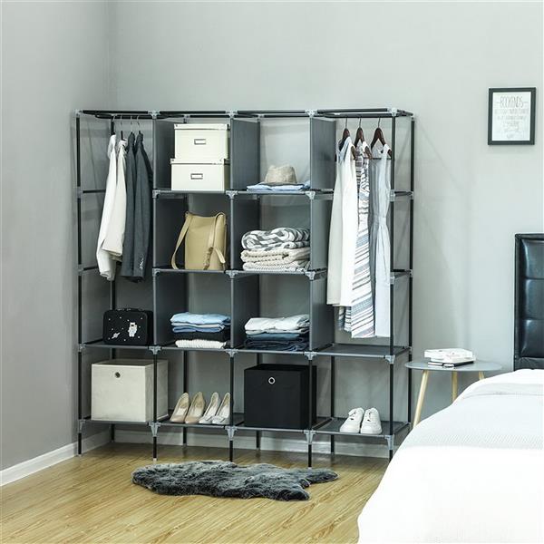 HAOYYE Clothes Closet Portable Wardrobe Clothes Storage Rack with 12 Shelves and 4 Side Pockets, Durable Space-Saving Organizer, Modern Design, Versatile Use, Premium Quality, Stylish Look