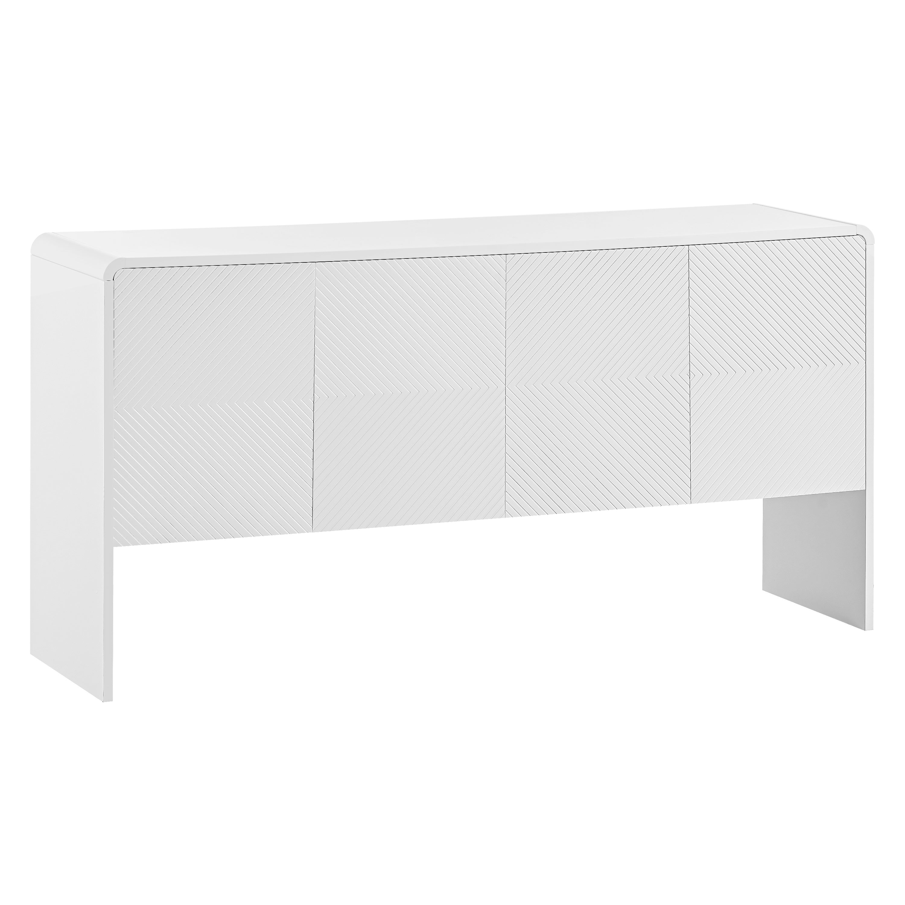 HAOYYE Minimalist Style 60"L Large Storage Space Sideboard with 4 Doors and Rebound Device for Living Room and Entryway (White) Sturdy Space-Saving Heavy Duty Modern Design Adults Dorm Room