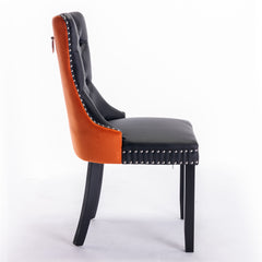 HAOYYE Nikki Collection Modern, High-end Tufted Solid Wood Contemporary PU and Velvet Upholstered Dining Chair with Wood Legs Nailhead Trim 2-Pcs Set lack+Orange, SW2101BO Sturdy Space-Saving