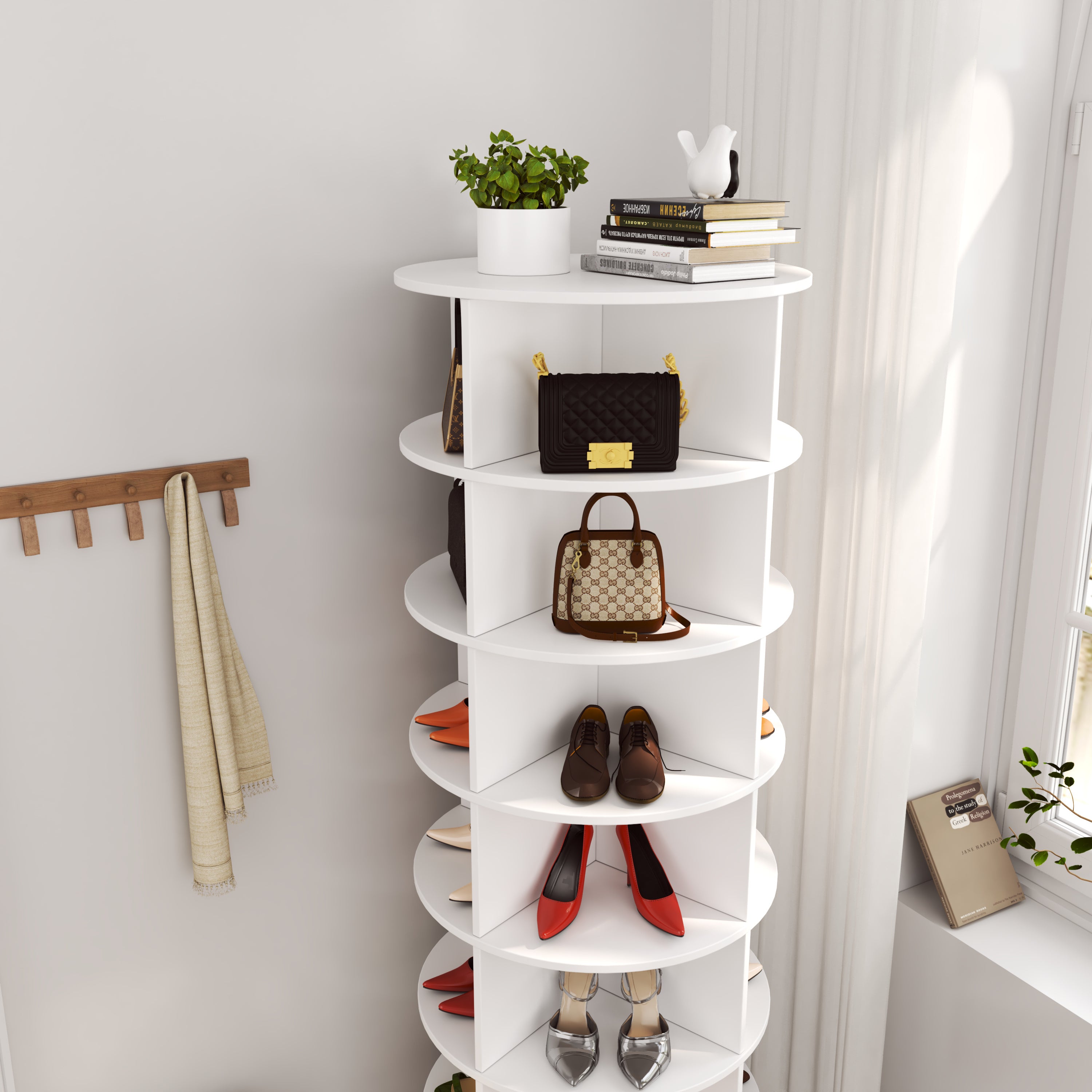 HAOYYE new 360 Rotating shoe cabinet 7 layers Holds Up to 28 Paris of Shoes Sturdy Space-Saving Heavy Duty Modern Design Adults Dorm Room Easy Assembly Bedroom Furniture