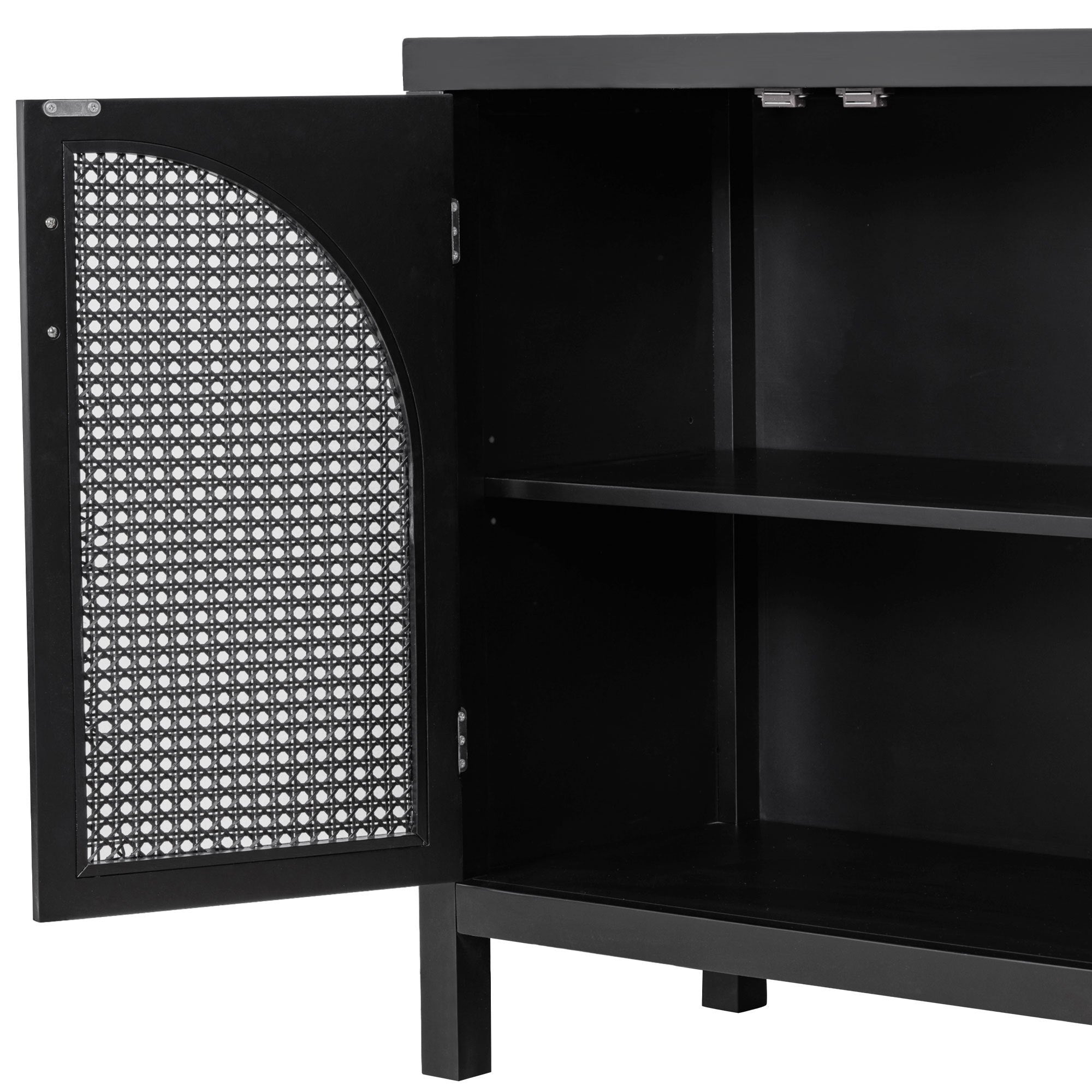HAOYYE Large Storage Space Sideboard with Artificial Rattan Door and Metal Handles for Living Room and Entryway (Black) Sturdy Space-Saving Heavy Duty Modern Design Adults Dorm Room Easy Assembly