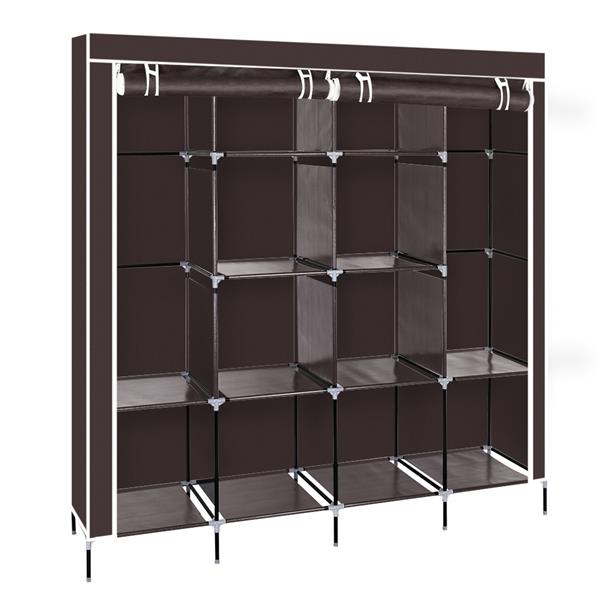 HAOYYE Clothes Closet Portable Wardrobe with Shelves and Side Pockets, Dark Brown, Durable Space-Saving Storage Solution with Modern Design, Versatile Use, Premium Quality, and Stylish Appearance for Organizing Clothing and Accessories
