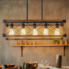 HAOYYE 5-Light Retro Farmhouse Chandelier For Kitchen, Living room, Dining room Walnut(No Bulbs) Sturdy Space-Saving Heavy Duty Modern Design Adults Dorm Room Easy Assembly