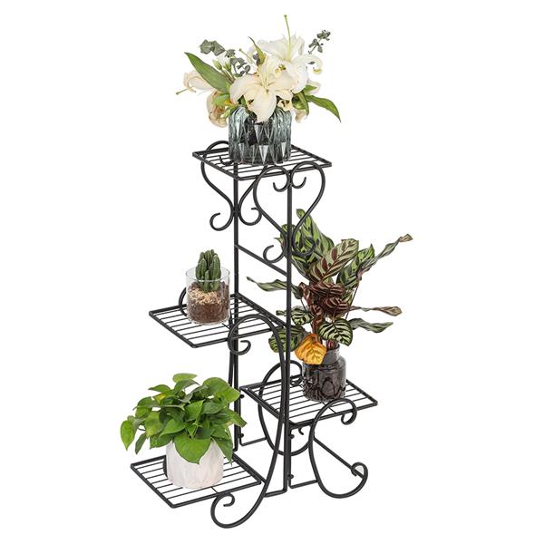 HAOYYE 4 Potted Square Flower Metal Shelves Plant Stand, Black, Durable and Space-Saving Storage Solution, Modern Design, Versatile for Indoor and Outdoor Use, Premium Quality, Stylish Decorative Display Rack for Your Garden