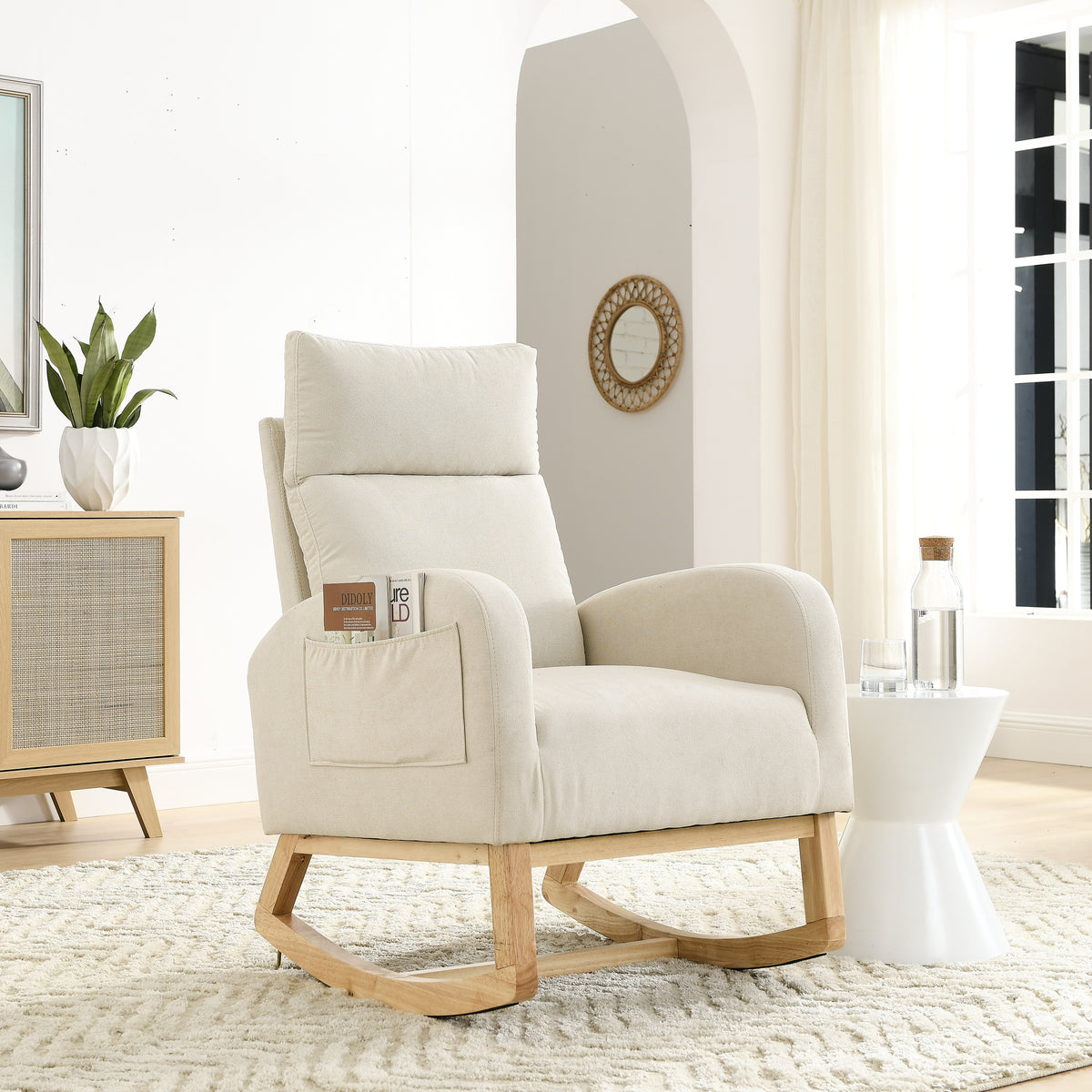 HAOYYE Welike 27.6"W Modern Accent High Backrest Living Room Lounge Arm Rocking Chair, Two Side Pocket Sturdy Space-Saving Heavy Duty Modern Design Easy Assembly Durable Stylish Versatile