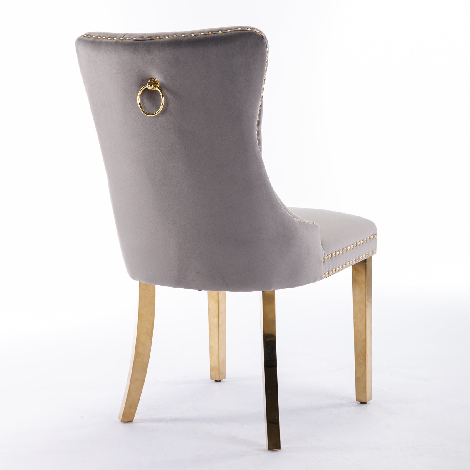 HAOYYE High-end Tufted Solid Wood Contemporary Velvet Upholstered Dining Chair with Golden Stainless Steel Plating Legs,Nailhead Trim,Set of 2,Gray and Gold, SW1601GY Sturdy Durable