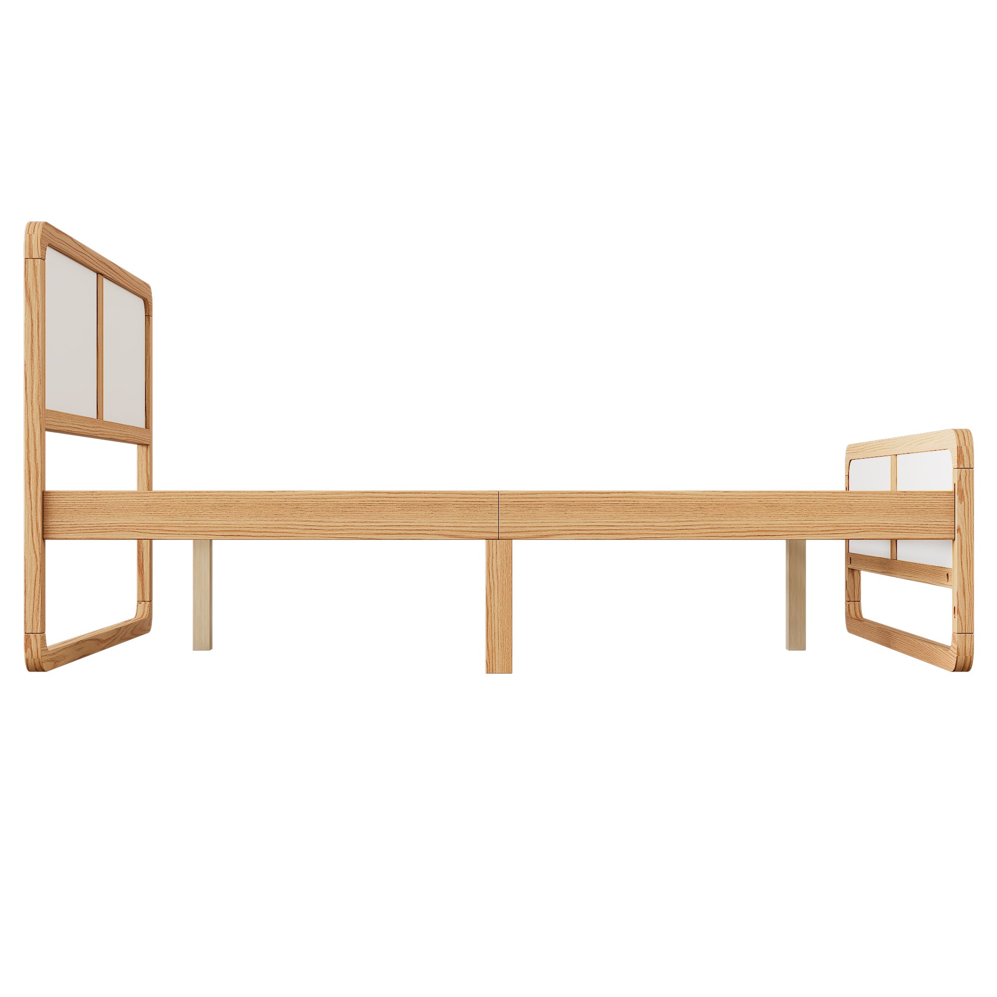 HAOYYE Modern Style Queen Size Solid Wood Platform Bed for , Teens, Adults, No Need Box Spring, Walnut and White Sturdy Space-Saving Heavy Duty Modern Design Dorm Room Easy Assembly Bedroom Furniture
