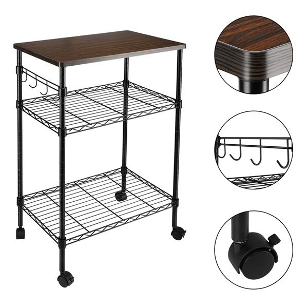 HAOYYE 3-Tier Kitchen Utility Cart, Mobile Rolling Kitchen Storage Cart, Durable Metal Frame with Wood Top, Compact Multifunctional Serving Trolley, Easy Assembly and Modern Design, Ideal for Home, Kitchen, Office, or Dining Room