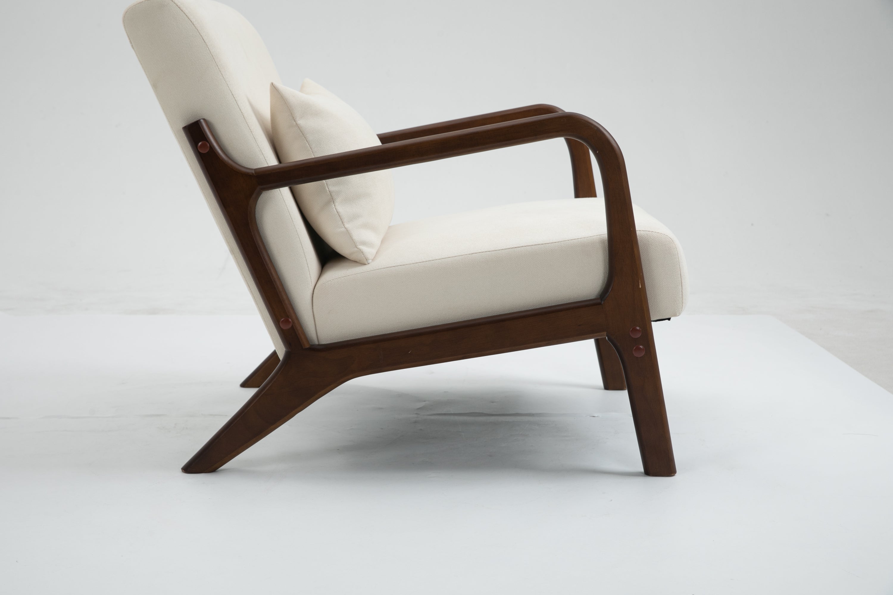 HAOYYE Mid Century Modern Accent Chair with Wood Frame, Upholstered Living Room Chairs with Waist Cushion, Reading Armchair for Bedroom Sunroom Sturdy Space-Saving Heavy Duty Modern Design Adults