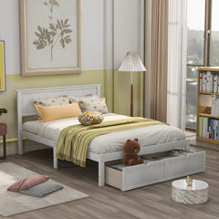 HAOYYE Full Size Platform Bed with Under-bed Drawers, White, Sturdy Space-Saving Design, Heavy Duty Construction, Easy Assembly, Durable and Stylish Home Furniture, Versatile for Bedroom Use