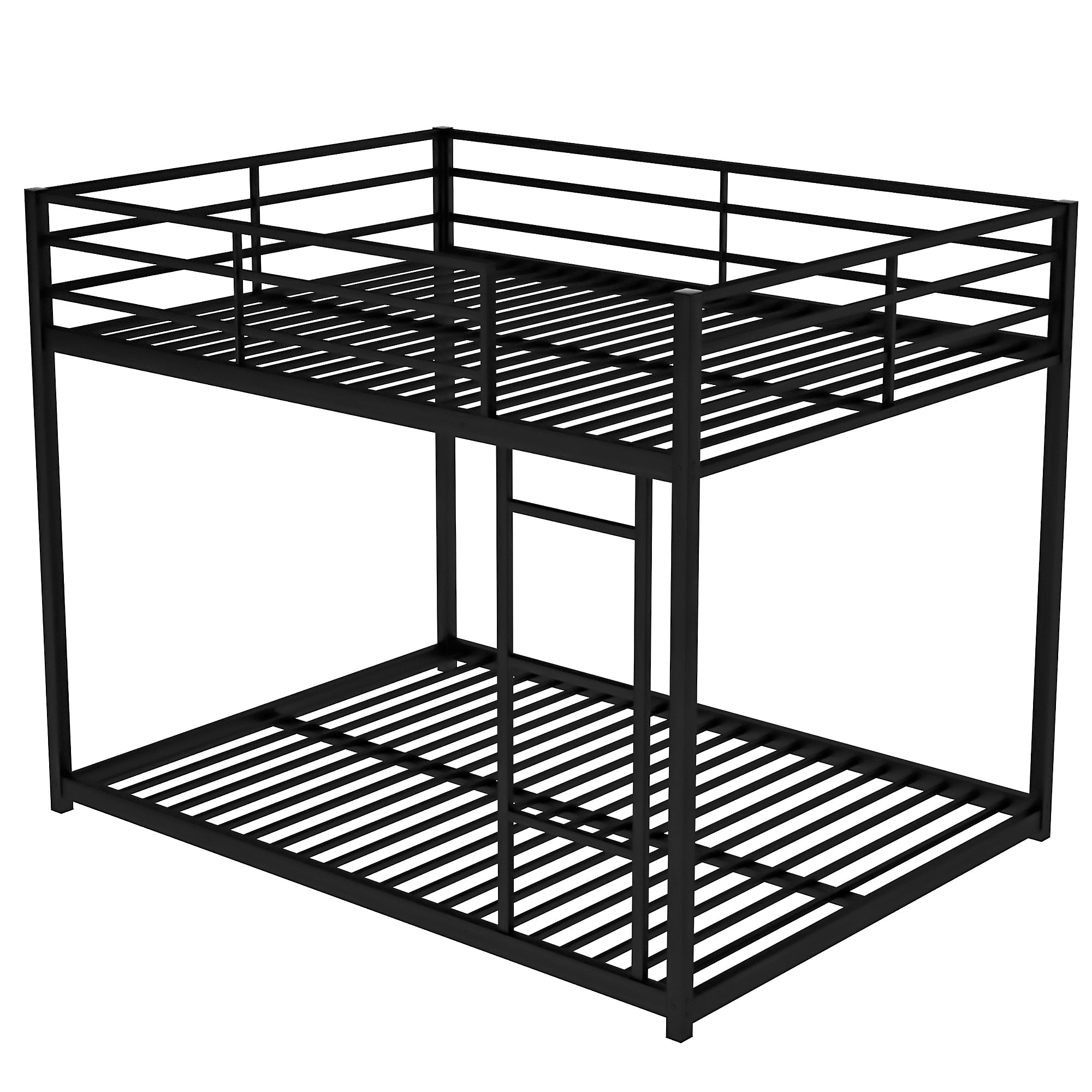 HAOYYE Full over Full Metal Bunk Bed, Low Bunk Bed with Ladder, Heavy Duty Space-Saving, Durable Modern Design, Easy Assembly, Sturdy Bedroom Furniture, Stylish Black Bunk Bed for Kids & Adults, Versatile Home Sleeping Solution