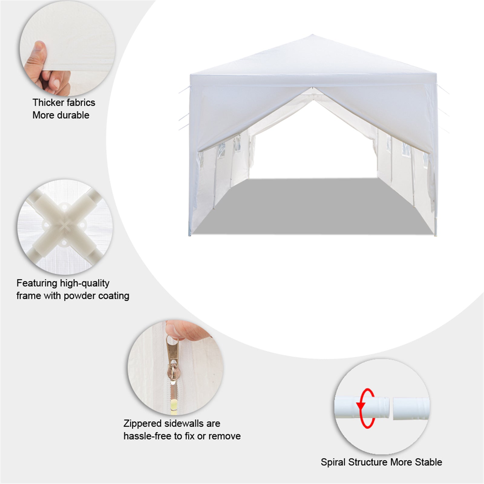 HAOYYE 10x30ft Outdoor Party Tent Waterproof PE Canopy with 8 Side Panels and 2 Doors Spiral Tube Iron Frame for Wedding Market Event Backyard