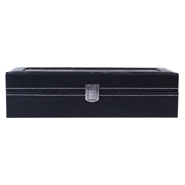 HAOYYE 6-Compartment Luxury Leather Watch Box - High-Grade Black Leather Watch Organizer with Soft Plush Lining, Sleek and Compact Design, Premium Quality Decorative Display Case for Men’s and Women’s Watches, Perfect for Home or Travel Storage
