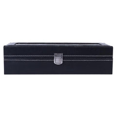 HAOYYE 6-Compartment Luxury Leather Watch Box - High-Grade Black Leather Watch Organizer with Soft Plush Lining, Sleek and Compact Design, Premium Quality Decorative Display Case for Men’s and Women’s Watches, Perfect for Home or Travel Storage