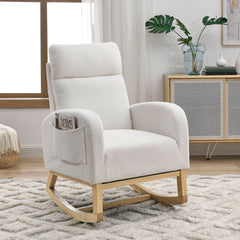 HAOYYE 27.6"W Modern Accent High Backrest Living Room Lounge Arm Rocking Chair, Two Side Pocket ,Teddy White (Ivory) Sturdy Space-Saving Heavy Duty Modern Design Adults Dorm Room