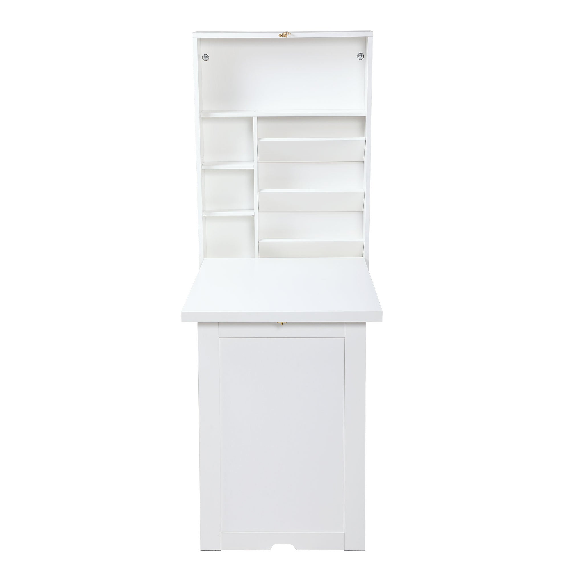 HAOYYE Modern Compact Wood Wall Mounted Folding Desk Cabinet Convertible Writing Desk for Home Office with Storage, White Sturdy Space-Saving Heavy Duty Modern Design Adults Dorm Room Easy Assembly