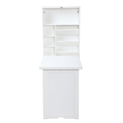 HAOYYE Modern Compact Wood Wall Mounted Folding Desk Cabinet Convertible Writing Desk for Home Office with Storage, White Sturdy Space-Saving Heavy Duty Modern Design Adults Dorm Room Easy Assembly
